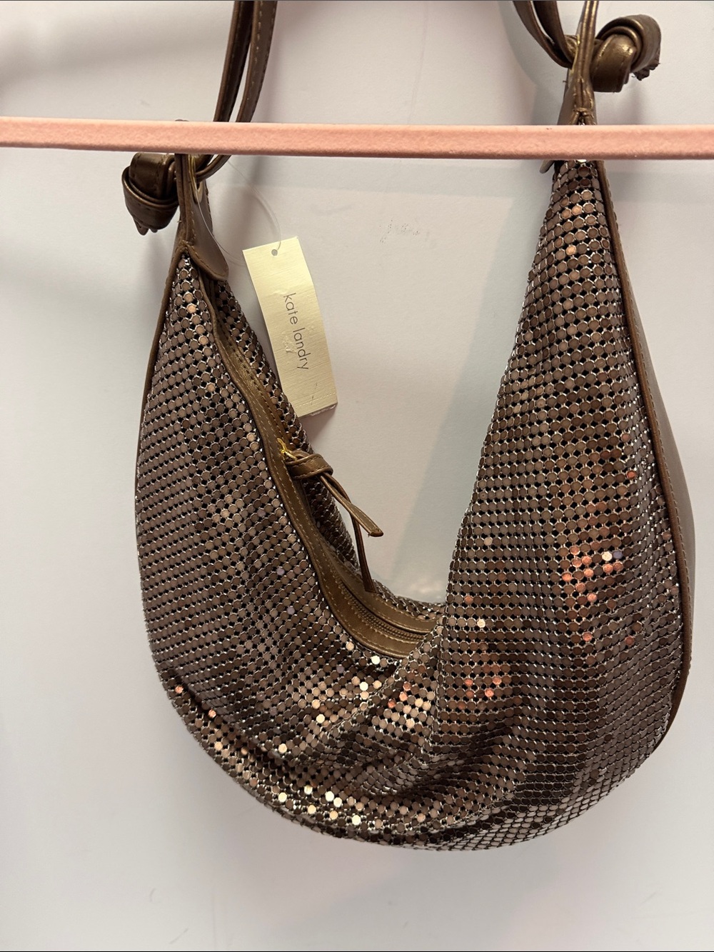 Kate Landry Copper Metal Mesh Hobo Shoulder Bag